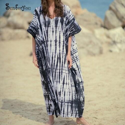 New Long Beach Dress Plus size Print Cotton Cover ups Saida de Praia Sarong Swimsuit cover up Vestidos de Playa Pareos Beachwear
