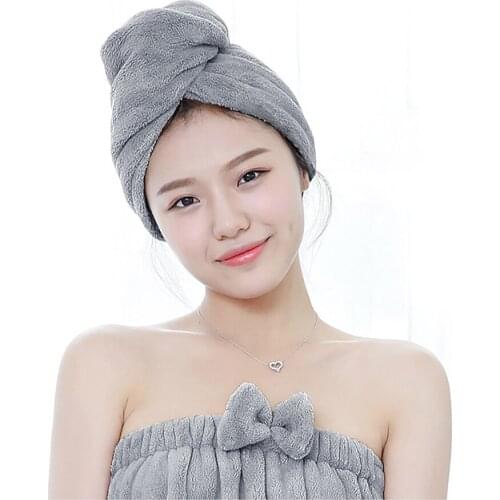Pure Color Dry Hair Towel Women Thickened Hair Absorbent Quick-Dry Microfiber Soft Dry Hair Cap Shower Cap