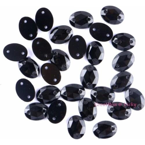 Oval Shape Sew On Rhinestone Black Color Acrylic Sewing On Ellipse Beads Sew-On Flat back 2 Holes 100pcs/pack