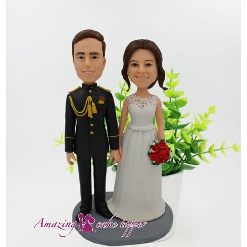 2019 AMAZING CAKE TOPPER Rose bouquet, military simple wedding dress Toys Custom Polymer Clay Figure From Pictures