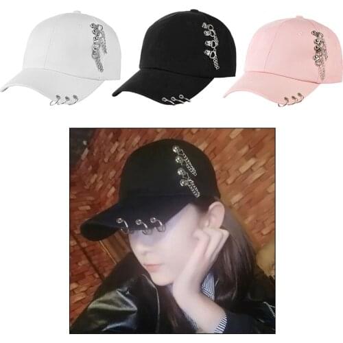 Adjustable Baseball Hat with Iron Rings Chains Outdoor Sports Sun Cap for Women Men Fashion Snapback Hat
