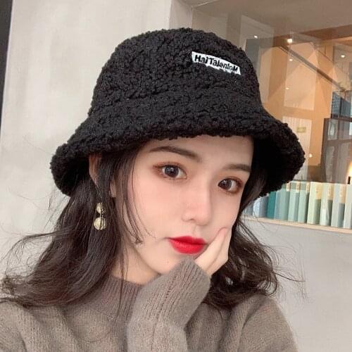 Women Girl Solid Color Embroidered Letter Sink Hat Plain 2021 Winter keep Warm Lamb Cashmere Fisherman Hat Outdoor Plush Cap