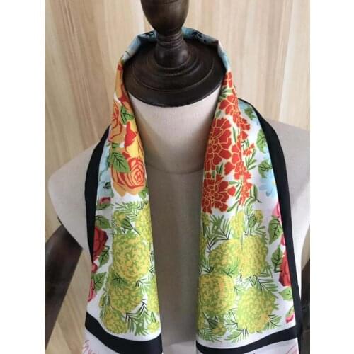 2021 new arrival spring summer classic flower 100% pure silk scarf twill hand made roll 90*90 cm shawl wrap for women lady gift