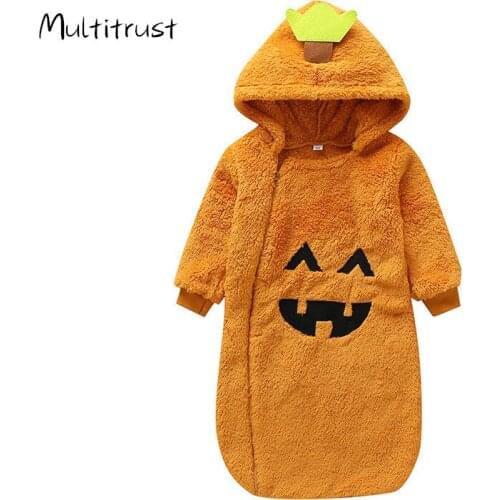 Infant Halloween Sleeping Bag Autumn Winter Baby Girls Boys Cartoon Pumpkin Shape Long Sleeve Thickened Sleeping Sack