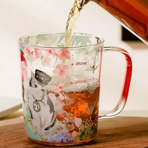 350mL Japanese Style Glass Mug With Scale Handgrip Coffee Cup Microwave Oven Heat Resistant Breakfast Drinkware Gift for Friends