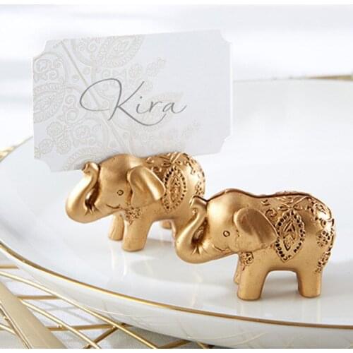 Wedding Decor Golden Elephant Shape Business Card Holder Desk Office Decoration Cards Display Shelf Antique Home Decor