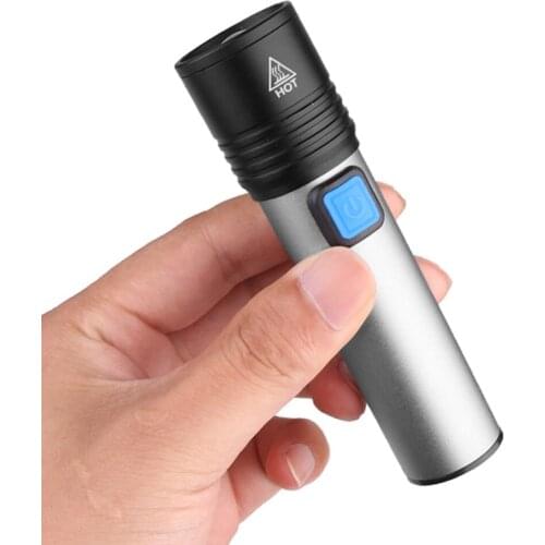 USB Rechargeable T6 LED Flashlight Built-in Battery 4 Modes Waterproof Camping Lamp Zoom Flash Torch Bike Light Built-in Battery