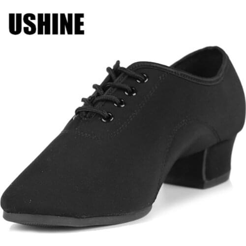 USHINE 701 EU29-45 Black Canvas Half Soft Rubber Sole Jazz Shoes Latin Dance Shoes For Men Kids Boys