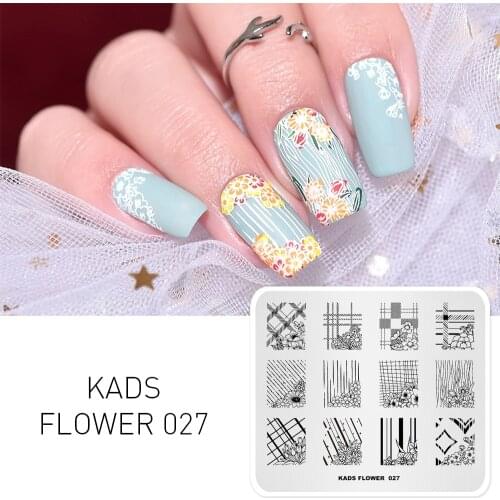 KADS Flower 027 Nail Art Stamping Image Plate Template Manicure Nail Stencil Tool Templates DIY Image Nail Art Decorations Stamp