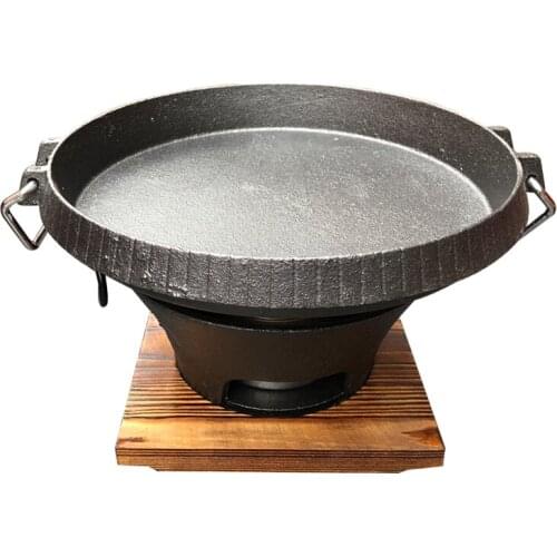 Thickened cast iron steak plate Korean barbecue BBQ household roasting grill pan wood tray oven Japanese charbroiler
