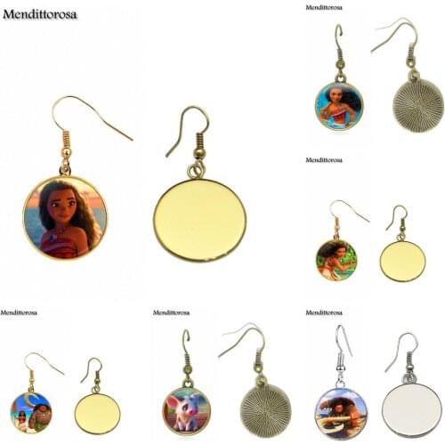 Mendittorosa Movie Moana Vintage Fashion Glass Bronze/Silver/Golden Clip Ear Hook Drop Earringss Jewelry Handmade For Girl