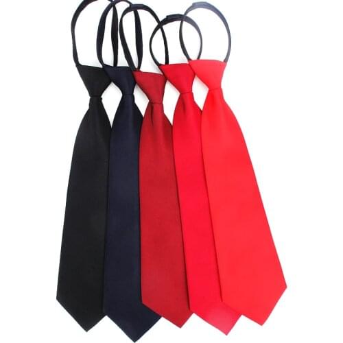 Pre-tied NeckTie Mens Skinny Zipper Ties Red Black Blue Solid Color Slim Narrow Bridegroom Party Women Dress Necktie present
