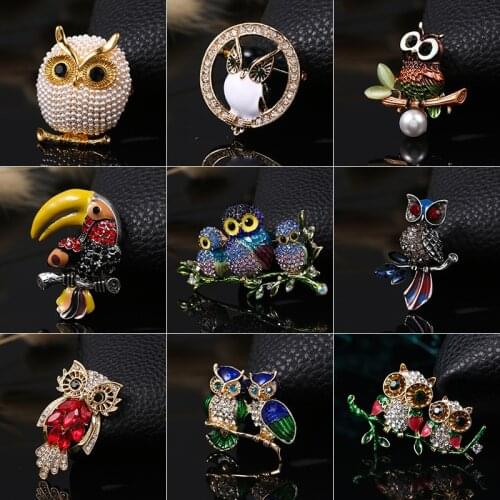 Pearl Brooches Owl Animal Rhinestone Brooches For Women Clothing Accessories Wedding Decoration Christmas Jewelry Brooches Pin