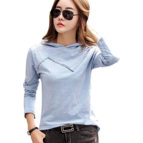 Shintimes Hooded T-Shirt Women Geometric Long Sleeve Tshirt Woman Clothes Female Korea 2019 Fall Cotton Casual Tee Shirt Femme