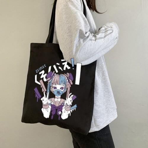 Goth Shopping Bag Graphic Tote Harajuku Shopper Bag Women Canvas Shoulder Bag Gothic Female Ulzzang Funny Eco Large-capacity Y2k