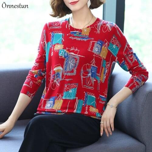Print Womens Sweaters Autumn Spring Women Clothing Pullover Long Sleeve Top Femme Plus Size Knitted Sweater