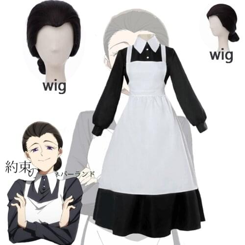 2021 Yakusoku no Neverland Cosplay Costume The Promised Neverland Isabella Cosplay Women Maid Dress Anime Costume Halloween wig