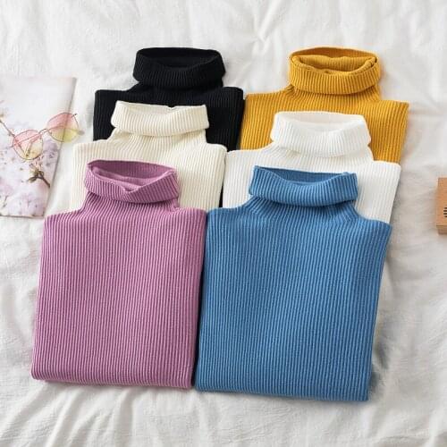 Turtleneck Long Sleeve Womens Knitted Sweater Pullovers Basic Pull Blouse Femme Tops Ribbed Slim Ladies Jumper Clothing Female