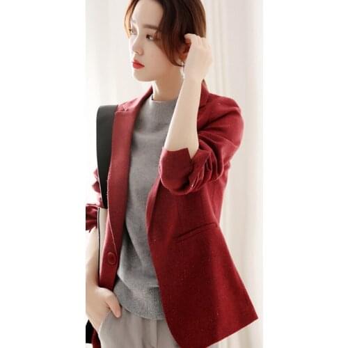 Wool Coat Women Red Spring Autumn Wool Jacket Korean Fashion Blazer Ladies Coats Overcoat Abrigos Mujer Elegante 2020 KJ6168