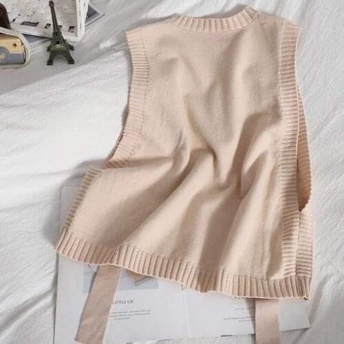 Women Spring Autumn Crewneck Waistcoat Women Double-Breasted Knitted Sweater Vest Female Slim Fit Sleeveless Jumpers Elegant