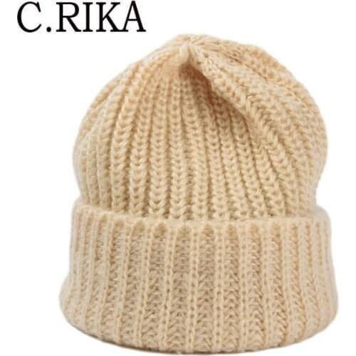 Winter Hat for Women Rabbit Cashmere Knitted Beanies Thick Warm Fashion Bonnet Ladies Wool Angora Hat Female Girl Beanie Hats