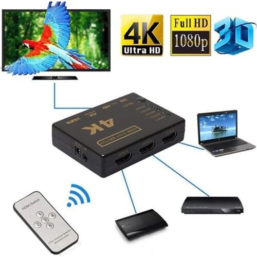 1PC 5 Port UHD 4K 1080p HDMI Splitter Switch Selector Switcher Hub IR Remote HDTV High Performance