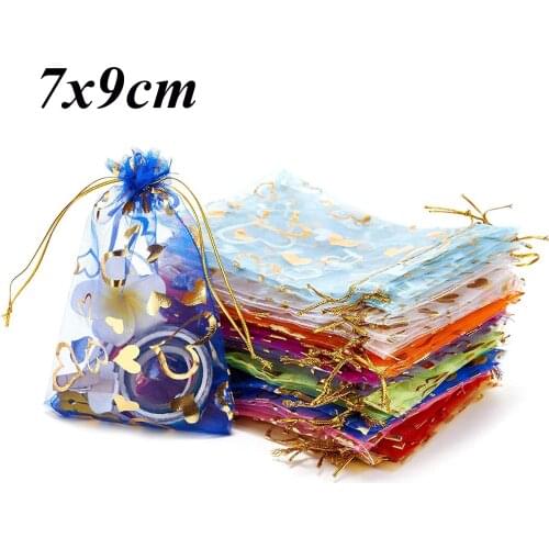 100 Random Mixed Drawable Organza Wedding Gift Bags&Pouches 7cm*9cm(w00459) AA
