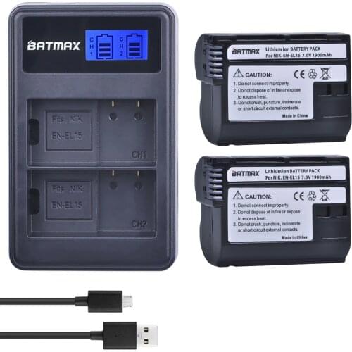 2Pcs EN-EL15 EN EL15 ENEL15 EL15A Batteries + LCD Dual USB Charger for Nikon D600 D610 D600E D800 D800E D810 D7000 D7100 d750 V1