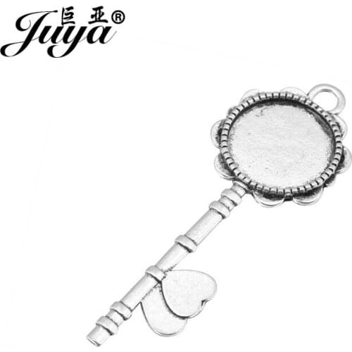 JUYA 3pcs Key Heart Pendant Settings Cabochon Base Bezel Trays Blank 20mm Fit Glass Cabochons DIY Pendant Necklace Finding