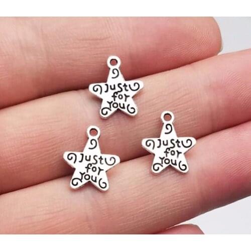 50pcs/lot--13mm, Antique silver plated Double Side Just For You Star Charms ,DIY supplies, Jewelry accessories