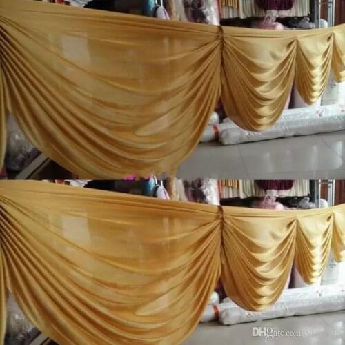6 M long Gold ice silk curtain swags for wedding backdrops party event decoration supplies