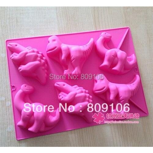 6 hole large dinosaur Silica gel cake mold handmade soap mould 28*21*3.5cm kitchen tools