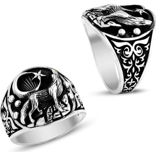 925 sterling Silver the Moon the stars Wolf Pattern Ring