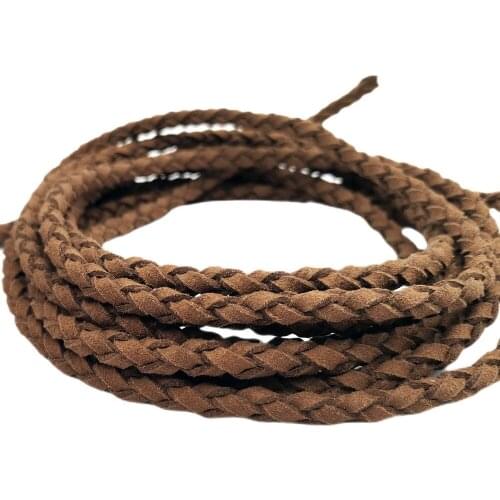 Aaazee 6mm Solid Suede Leather Braided Cord Brown Jewelry Making for Bracelet or Decor in Bags Clothes