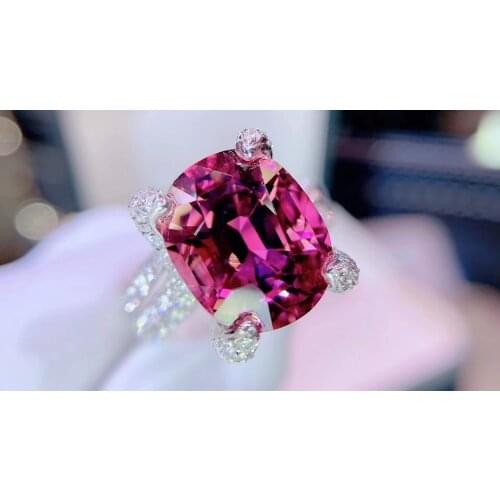 Afghanistan Rubillite Ring Fine Jewelry 18K Gold Natural Rubi Tourmaline 7.8ct Gemstones Female Rings for Women Fine Ring