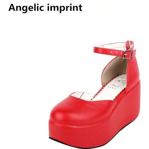 Angelic imprint woman mori girl lolita cosplay shoes lady high heels pumps women princess dress party shoes pointed toe 33-47