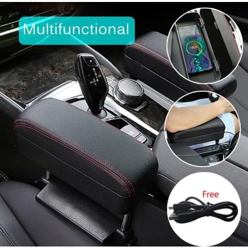 Car Wireless Charging Multifunctional Armrest Box Pad Central Control Lengthened Heightened Storage Box with Data Cable