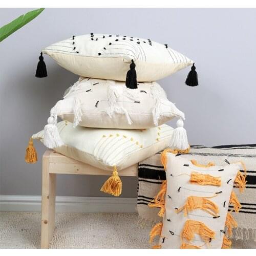White Cushion Cover Moroccan Style Square Black Geometric Pillow Case Woven For Home Decoration Sofa Bed 30x50cm /45x45Cm