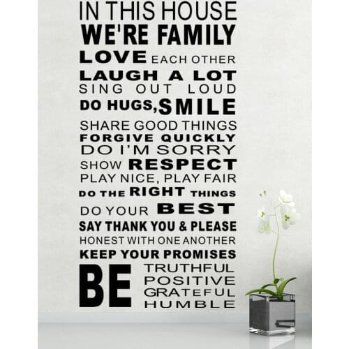 Free Shipping 57x114cm Modern Character Home Decor Quotes Decals PVC House Rules Quotes and Sayings Home Stickers BF-6