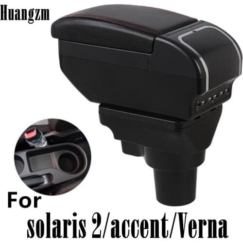 Large Space+Dual Layer+USB Interface Armrest box For Hyundai solaris 2/accent/Verna 2017-2018 Central Store Content box with Ash