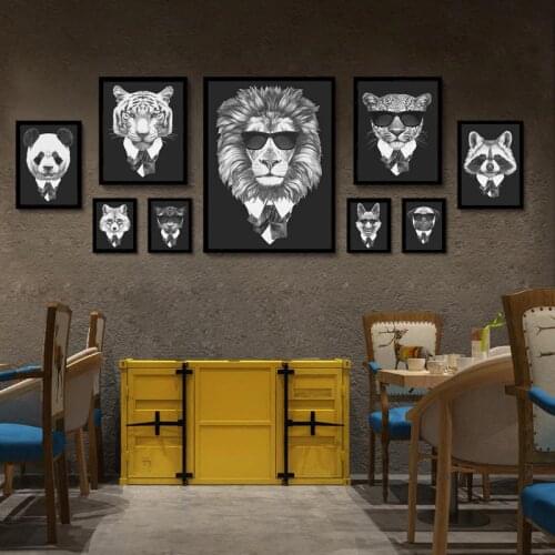 Black and White Sunglasses Animals Mafia Lion Tiger Leopard Canvas Painting Clothes Dog Cat Poster Wall Pictures Prints Decor