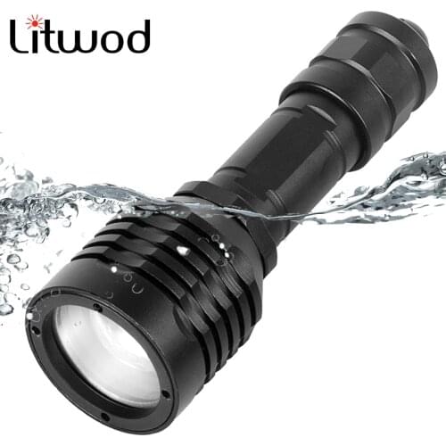 XM-L2 U3 Zoom Diving Flashlight Waterproof IPX8 Lantern Lamp 18650 Battery Torch Bulbs for Swimming 4000lm Underwater 100m Black
