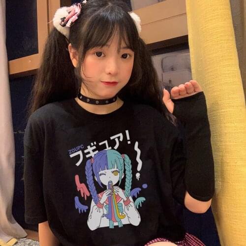 Punk Japan Harajuku Girls Cartoon cute Anime Mujer Tops Casual Loose Ulzzang vintage women kawaii print chic Streetwear T-shirt