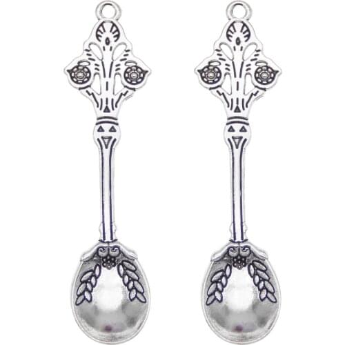 GraceAngie 10pcs Spoon Charms For Necklace Alloy Earrings Silver Color Bracelet Pendant Accessories DIY Keychain Gifts Vintage