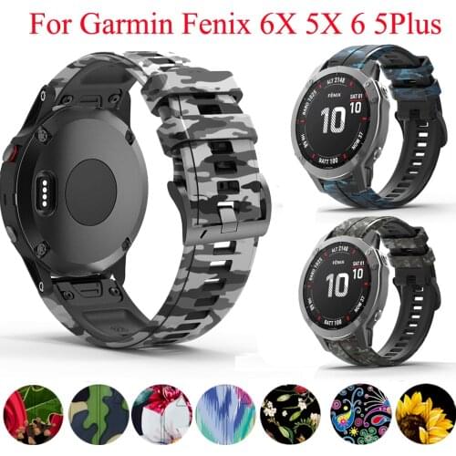 Camouflage Silicone Watch Band For Garmin Fenix 5X/5/6X Pro/6/935/945/MK1/3 HR Bracelet Replacement Wrist Strap 22/26MM Band