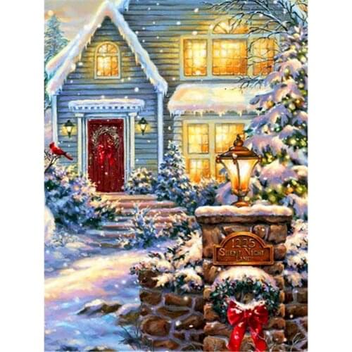 Gatyztory Christmas Tree House DIY Painting By Numbers Handpainted Oil Painting Artwork Canvas Colouring Gift