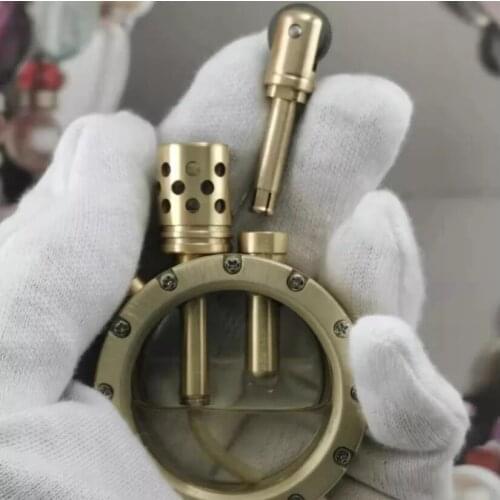 Pure copper manual transparent visual oil tank kerosene lighter round ring portable collection antique machine long standby