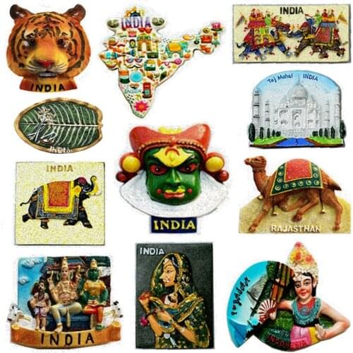 New Handmade Painted India Goa Bengal Tiger Head Elephant 3D Fridge Magnets Tourism Souvenirs Refrigerator Magnetic Stickers