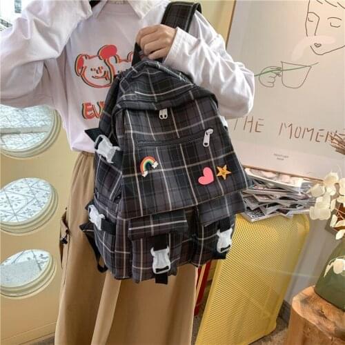 Fashion Womens Backpack New Harajuku Solid Color Lattice School Bag For Girls Large Capacity Backpacks With Many Pockets 2021