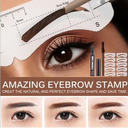One Step Eyebrow Stamp Shaping Kit Professional Eye Brow Gel Stamp Makeup Kit With Reusable Eyebrow Stencils Eyebrow Brushes